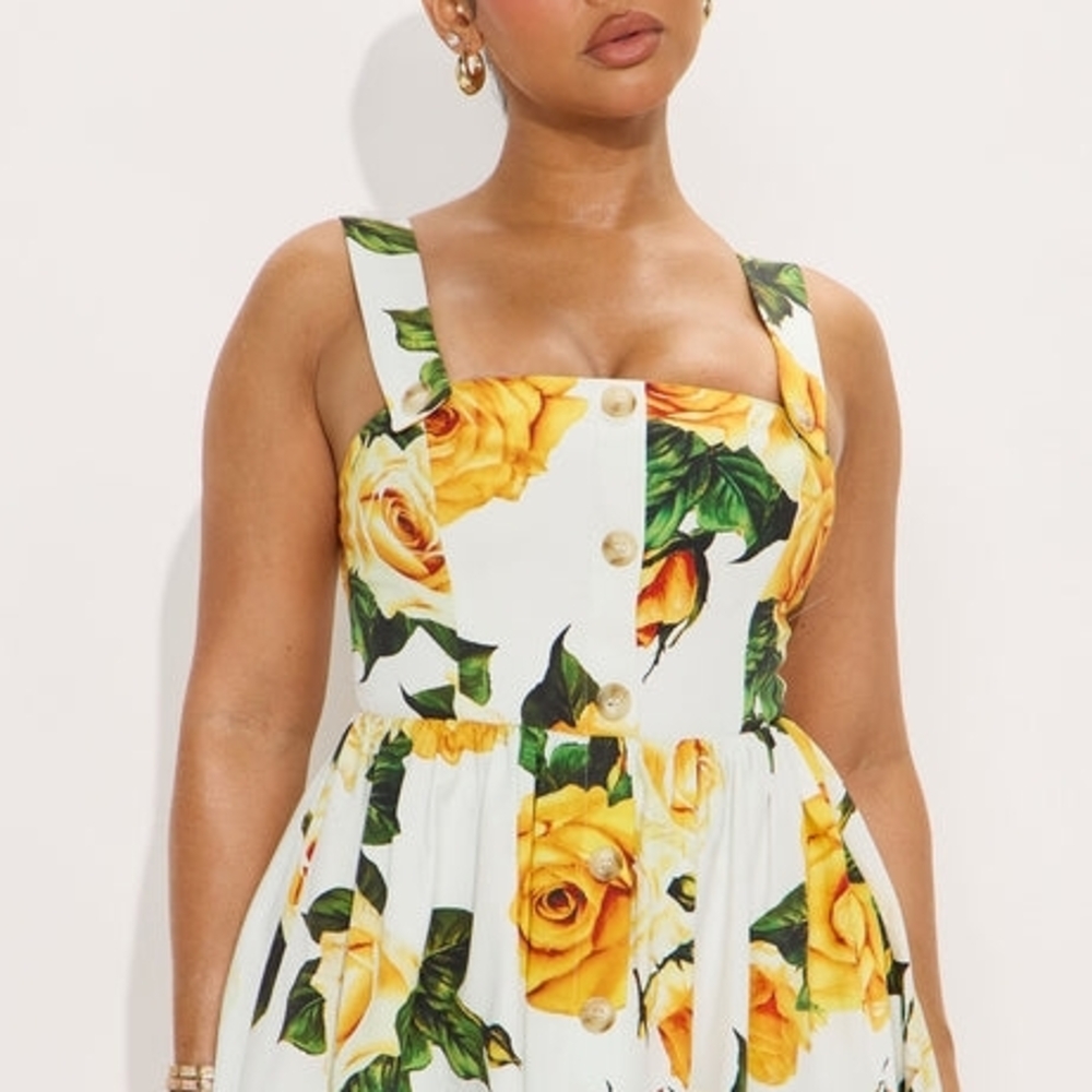 Fashion Nova Sunday Symphony Floral Midi Dress - Yellow/combo